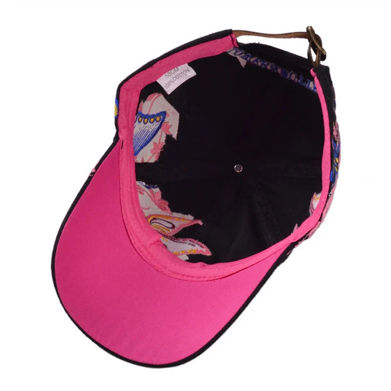 Women's Butterfly & Flower Embroidery Baseball Cap