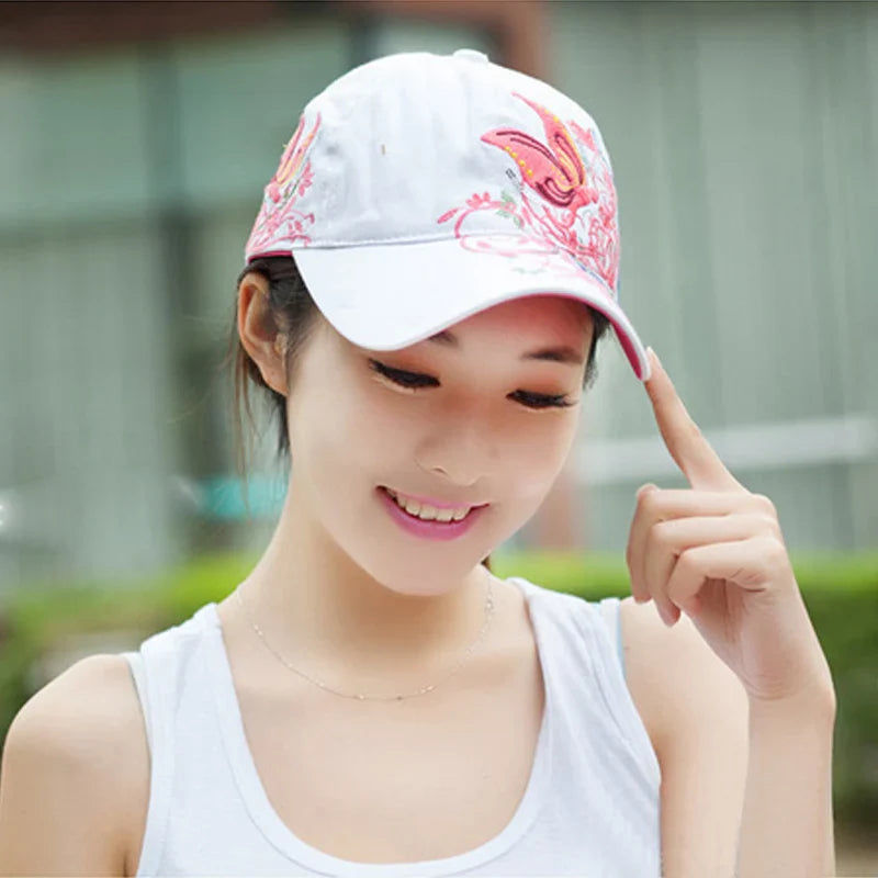 Women's Butterfly & Flower Embroidery Baseball Cap