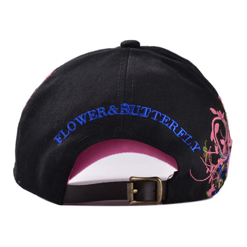 Women's Butterfly & Flower Embroidery Baseball Cap