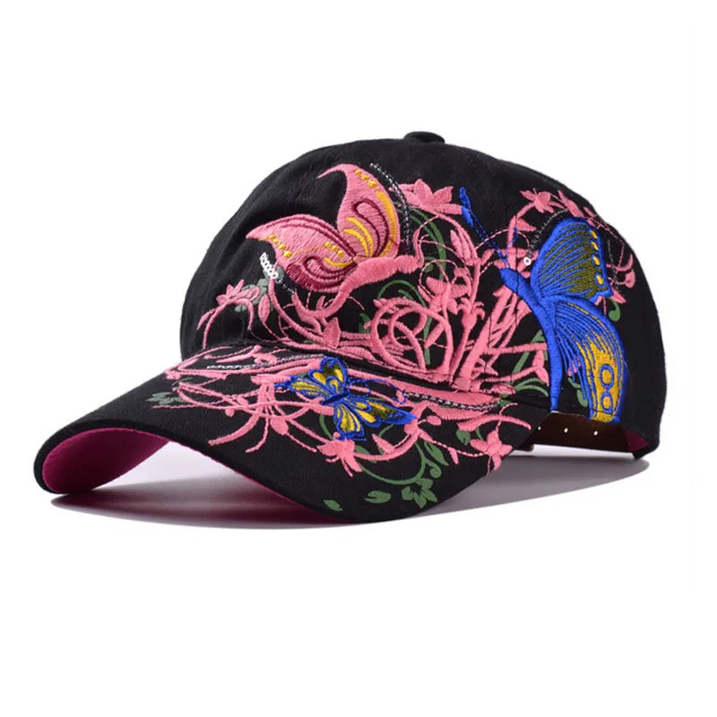 Women's Butterfly & Flower Embroidery Baseball Cap