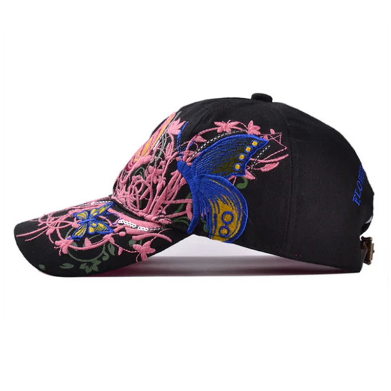 Women's Butterfly & Flower Embroidery Baseball Cap