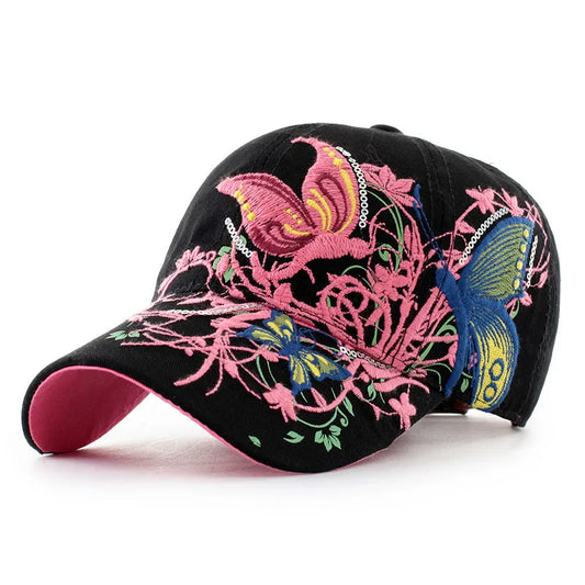 Women's Butterfly & Flower Embroidery Baseball Cap