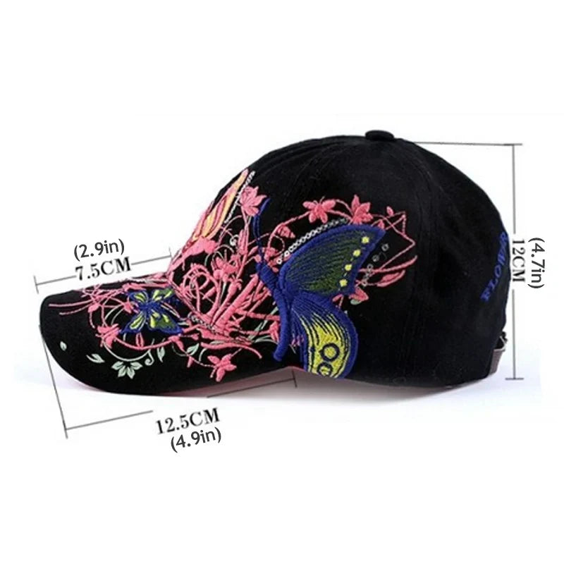 Women's Butterfly & Flower Embroidery Baseball Cap