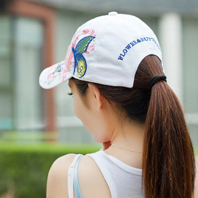 Women's Butterfly & Flower Embroidery Baseball Cap