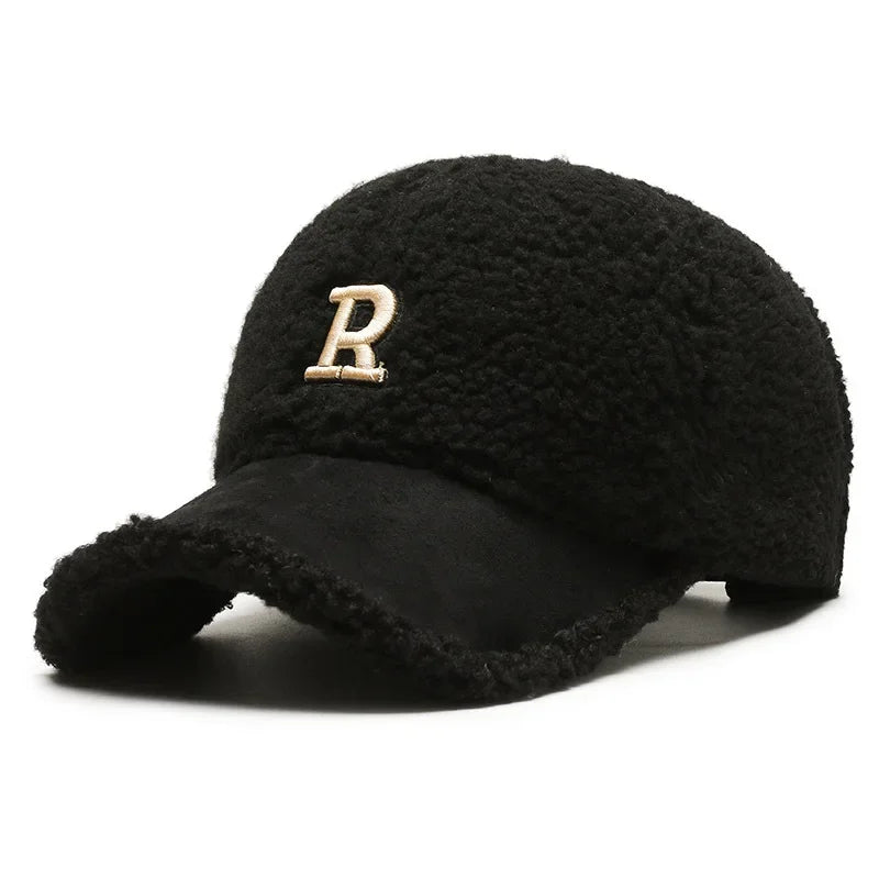 Women's Lamb Wool Embroidery Baseball Cap