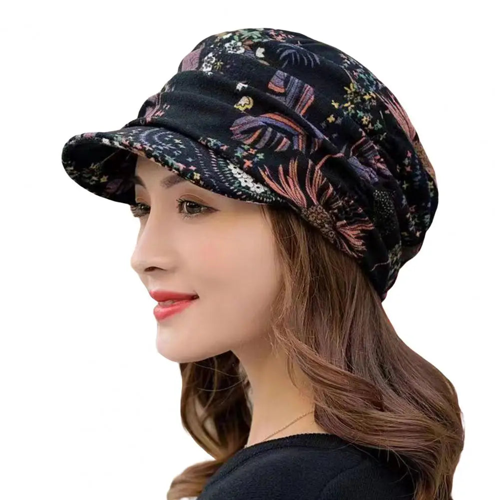 Women’s Floral Ethnic Style Winter Cap with Earflaps