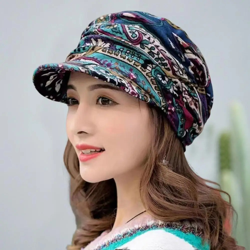 Women’s Floral Ethnic Style Winter Cap with Earflaps