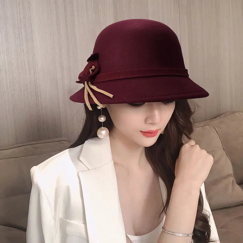 Elegant Vintage Bowknot Wool Hat for Women