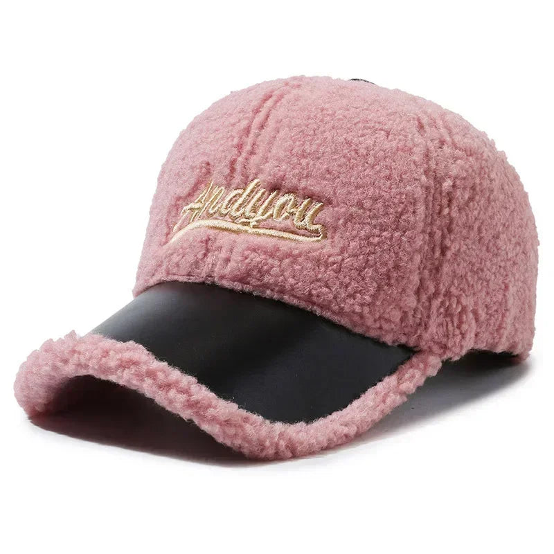 Women's Lamb Wool Embroidery Baseball Cap