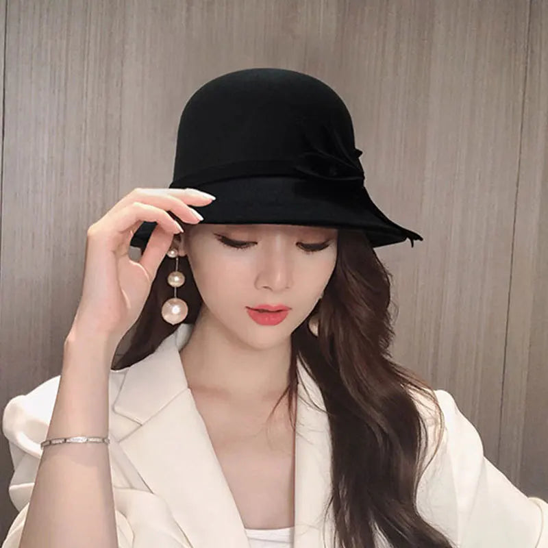 Elegant Vintage Bowknot Wool Hat for Women