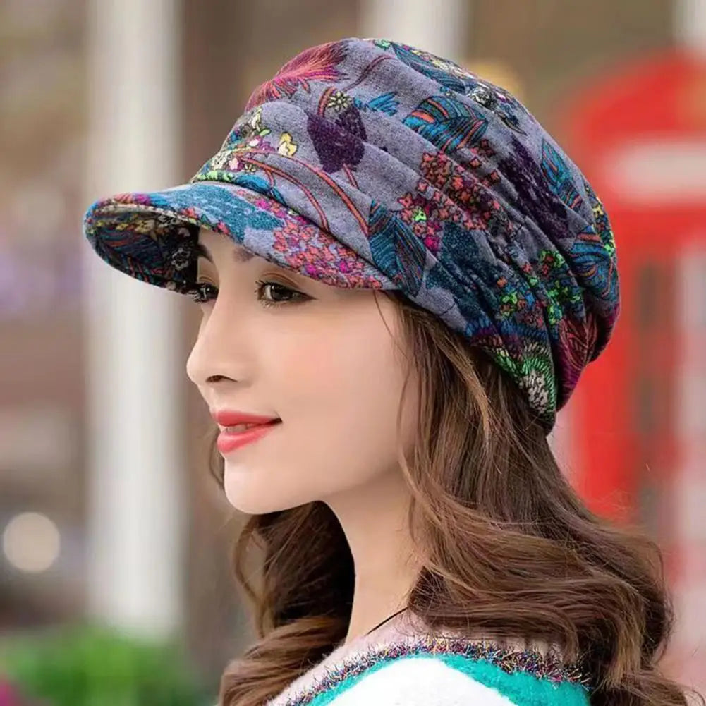 Women’s Floral Ethnic Style Winter Cap with Earflaps