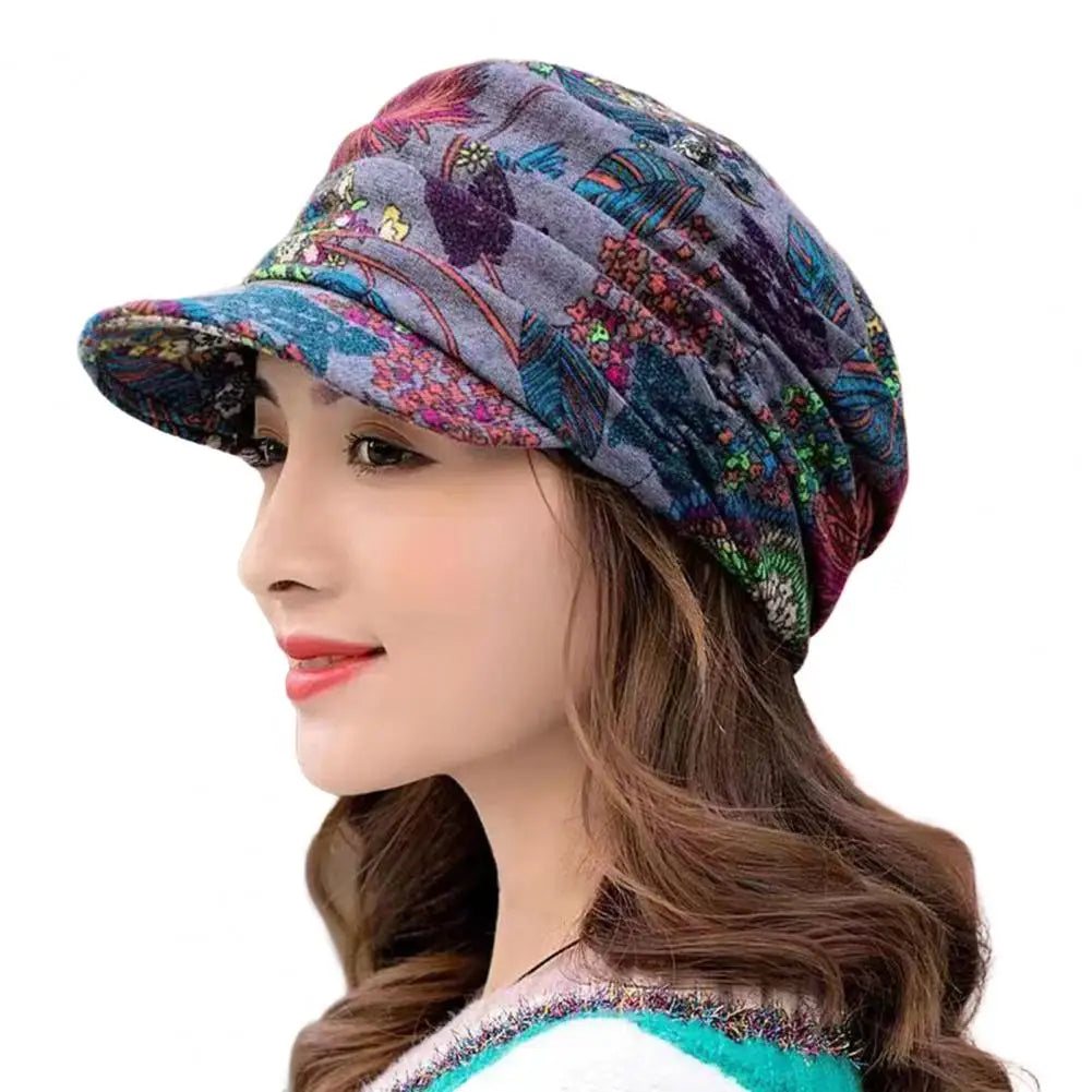 Women’s Floral Ethnic Style Winter Cap with Earflaps