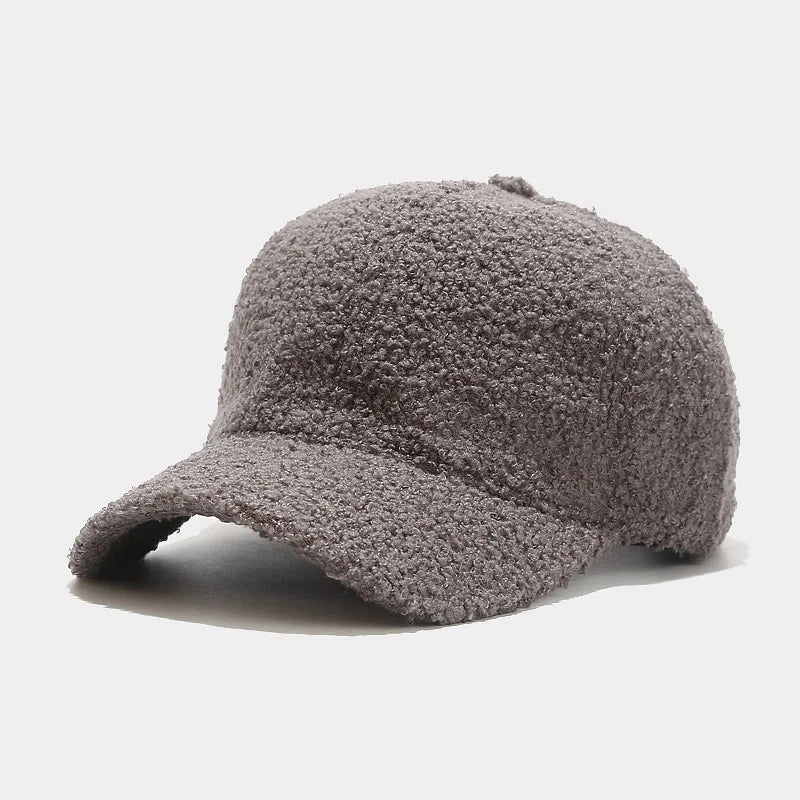 Women's Lamb Wool Embroidery Baseball Cap