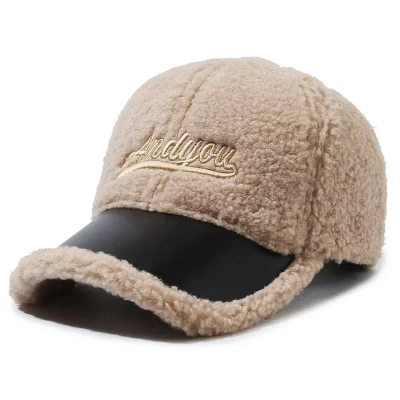 Women's Lamb Wool Embroidery Baseball Cap