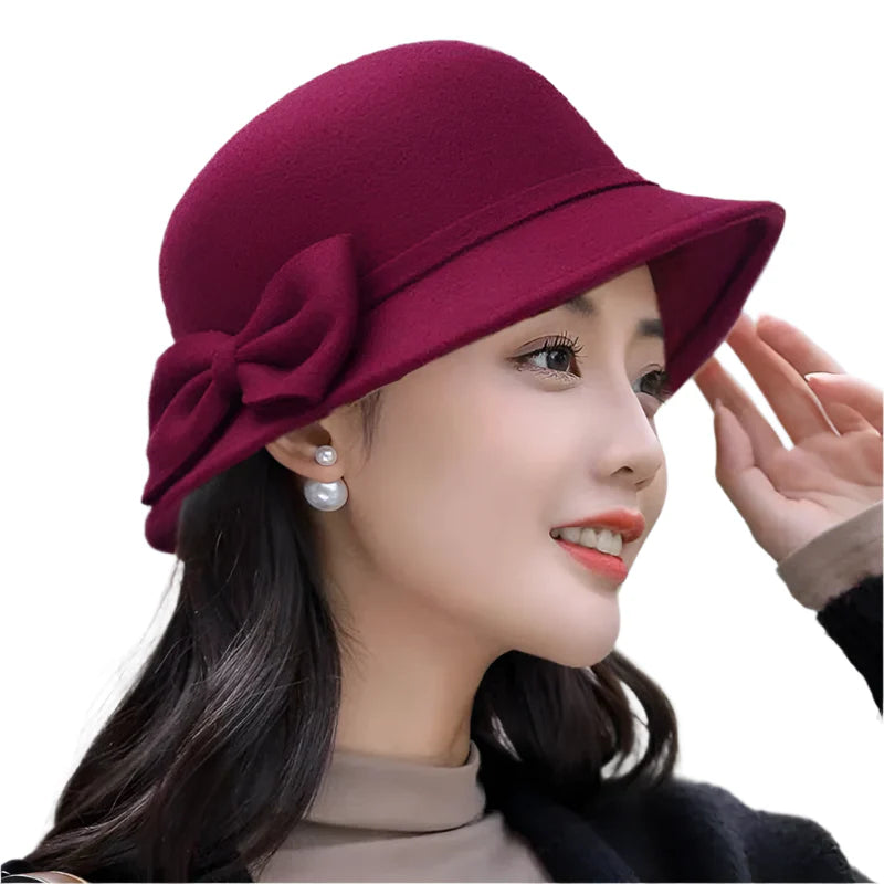 Elegant Vintage Bowknot Wool Hat for Women