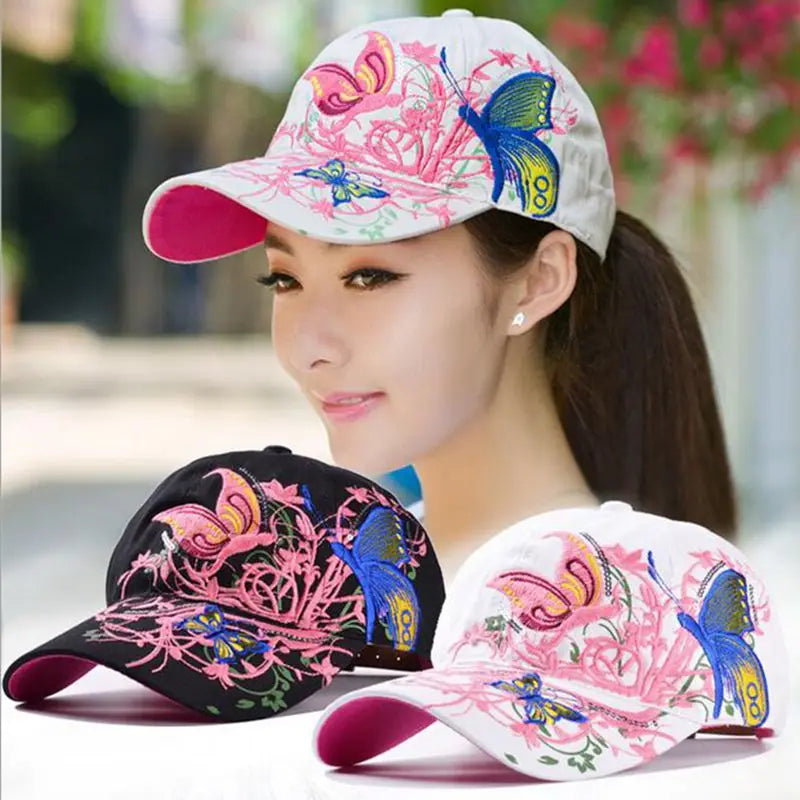 Women's Butterfly & Flower Embroidery Baseball Cap