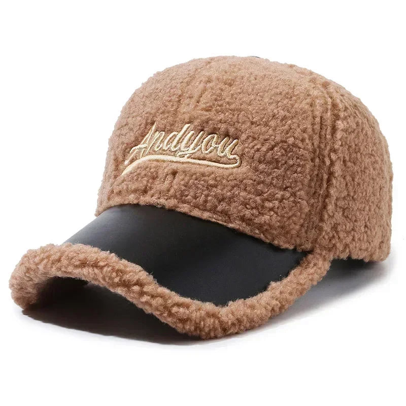 Women's Lamb Wool Embroidery Baseball Cap