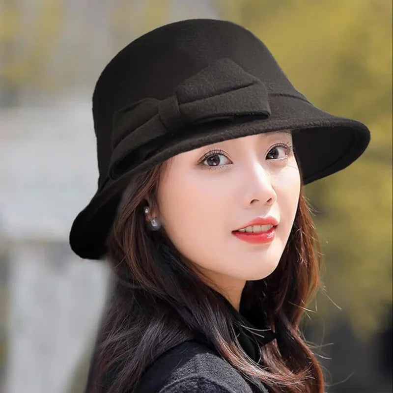 Elegant Vintage Bowknot Wool Hat for Women