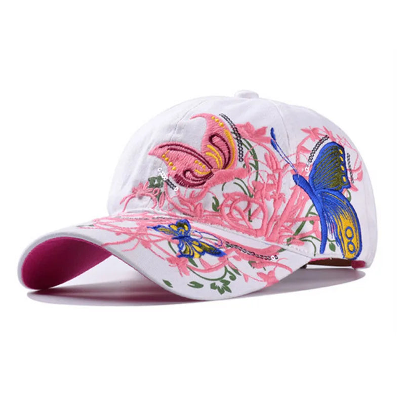 Women's Butterfly & Flower Embroidery Baseball Cap