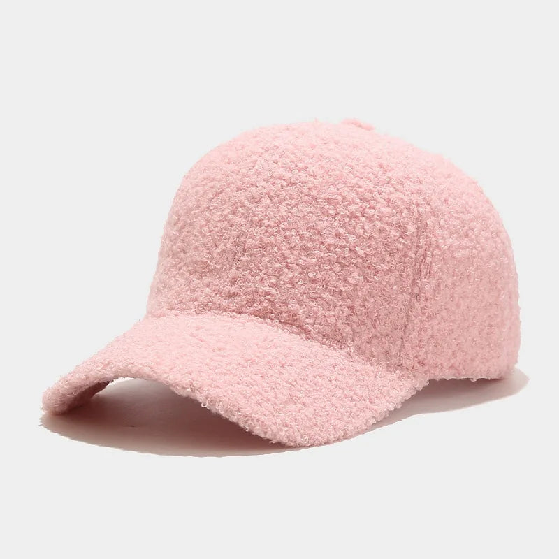 Women's Lamb Wool Embroidery Baseball Cap