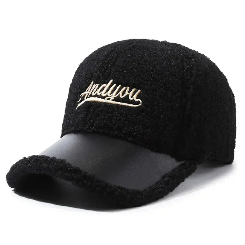 Women's Lamb Wool Embroidery Baseball Cap