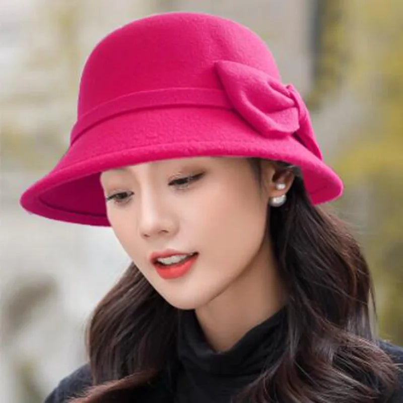 Elegant Vintage Bowknot Wool Hat for Women