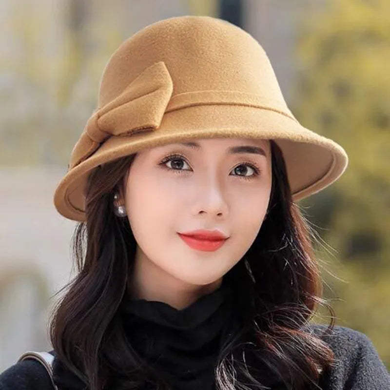 Elegant Vintage Bowknot Wool Hat for Women