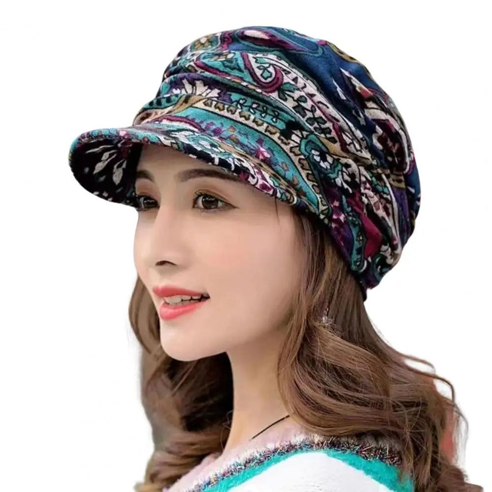 Women’s Floral Ethnic Style Winter Cap with Earflaps