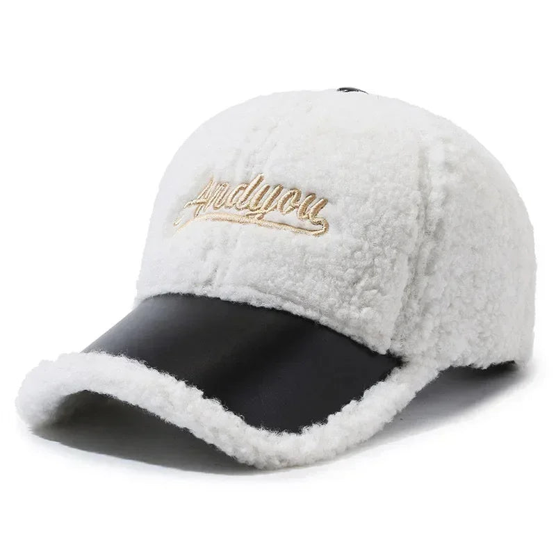 Women's Lamb Wool Embroidery Baseball Cap