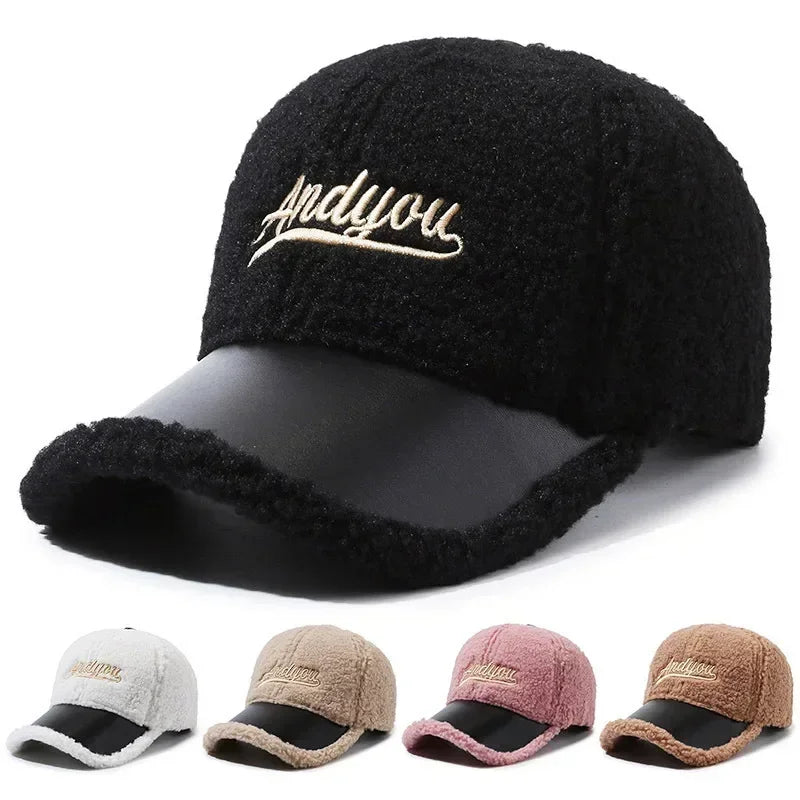 Women's Lamb Wool Embroidery Baseball Cap