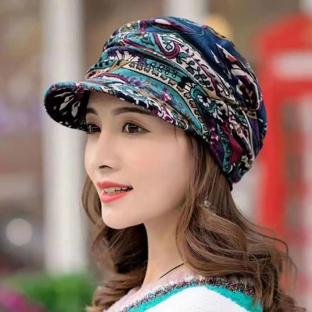 Women’s Floral Ethnic Style Winter Cap with Earflaps